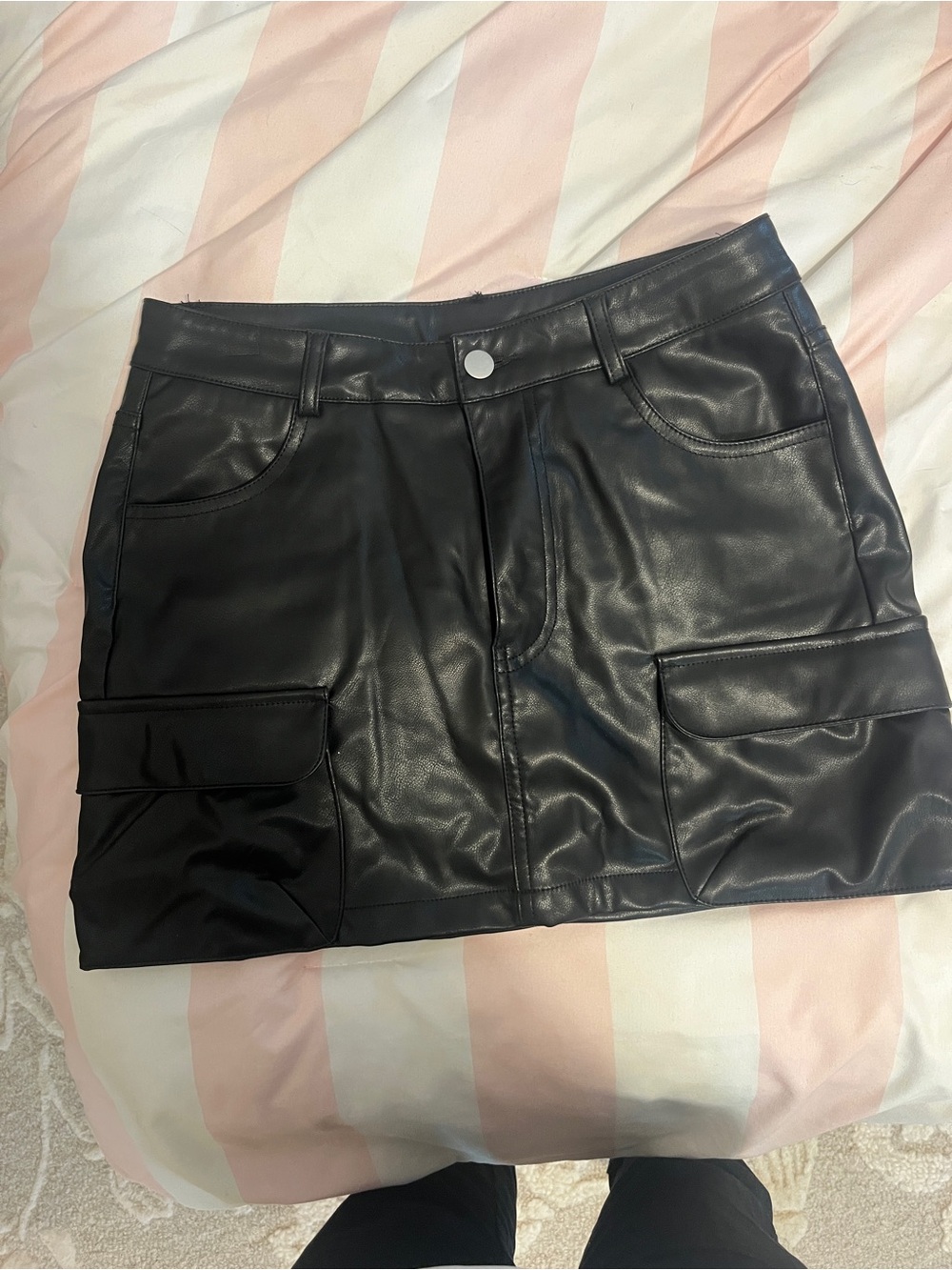 Altar'd State Black Faux Leather Cargo Mini Skirt